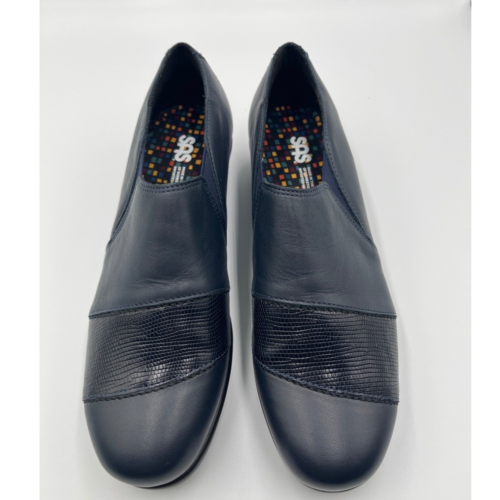 SAS Nora Navy Leather Slip On Loafers Womens 10M TRIPAD Comfort NWOB USA